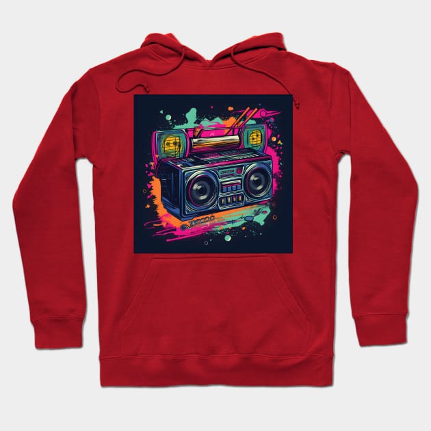 Ghetto Blaster Boom Box 80s Hip-Hop Stereo Hoodie by Grassroots Green